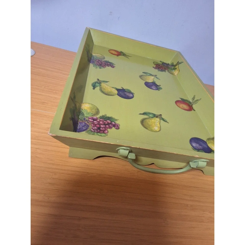 Wooden Serving Display‎ Tray Green With Fruit Motif. 18